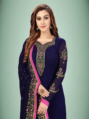 Trendmalls Blue Georgette Embroidery Work Salwar Suit with Duppata 3 Pieces Set 7