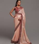 Peach Colour Chinnon Silk Foil Print Saree WITH UN-STITCHED BLOUSE