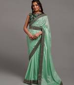 pista Colour Chinnon Silk Foil Print Saree WITH UN-STITCHED BLOUSE