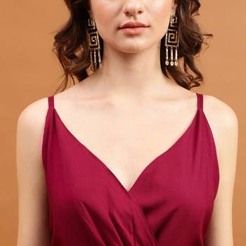 Maroon rayon v-neck shoulder straps fit & flare maxi dress 5