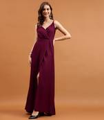 Purple rayon v-neck shoulder straps fit & flare maxi dress