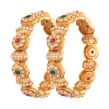 9blings gold plated pearl and stone fusion bangles - set of 2 1