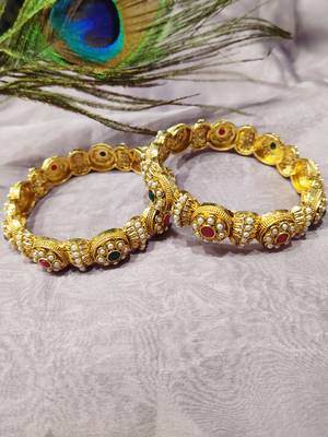 9blings gold plated pearl and stone fusion bangles - set of 2 2