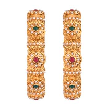 9blings gold plated pearl and stone fusion bangles - set of 2 3