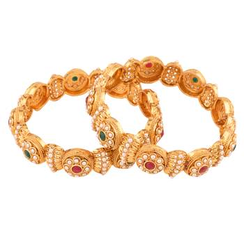 9blings gold plated pearl and stone fusion bangles - set of 2 4