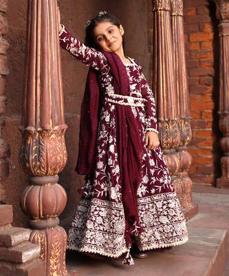 Burgandy parsi work anarkali with dupatta 1