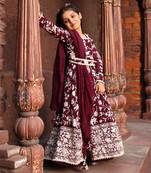 Burgandy parsi work anarkali with dupatta