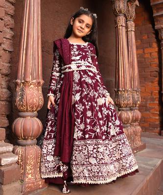 Burgandy parsi work anarkali with dupatta 2
