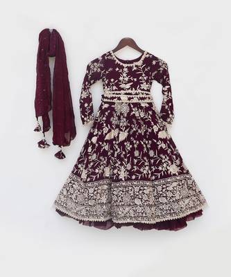 Burgandy parsi work anarkali with dupatta 3