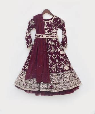 Burgandy parsi work anarkali with dupatta 4