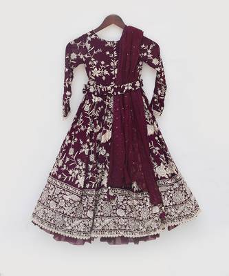 Burgandy parsi work anarkali with dupatta 5