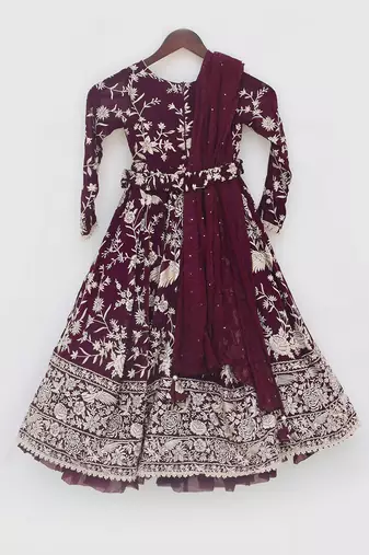 Burgandy parsi work anarkali with dupatta