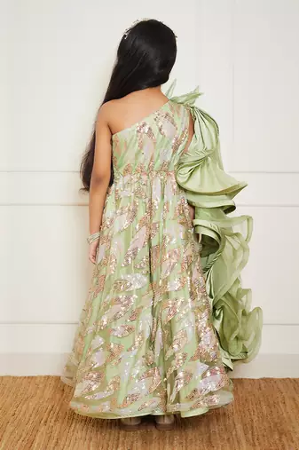 Green sequence embroidery jumpsuit