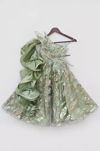 Green sequence embroidery jumpsuit