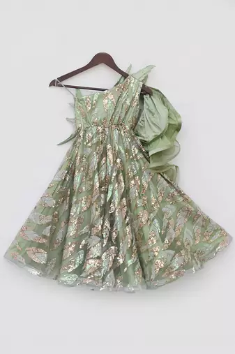 Green sequence embroidery jumpsuit