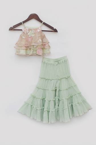 Light peach embroidery sharara set