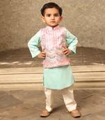 Blue & pink embroidery nehru jacket set