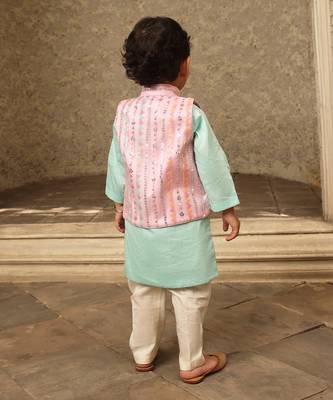 Blue & pink embroidery nehru jacket set 2