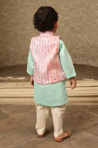 Blue & pink embroidery nehru jacket set
