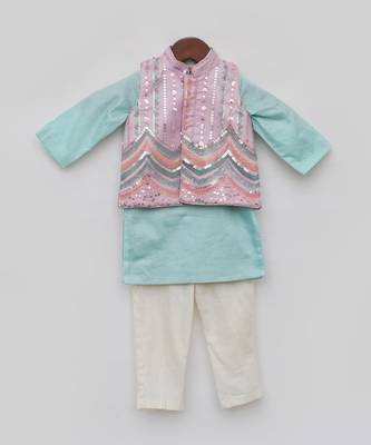 Blue & pink embroidery nehru jacket set 4