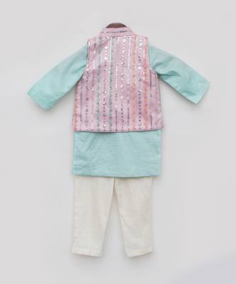 Blue & pink embroidery nehru jacket set 5