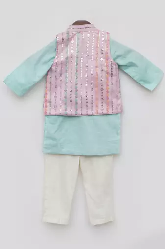 Blue & pink embroidery nehru jacket set