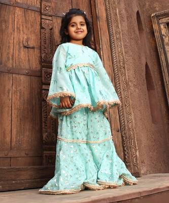 Blue embroidery sharara set 1