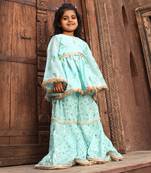Blue embroidery sharara set