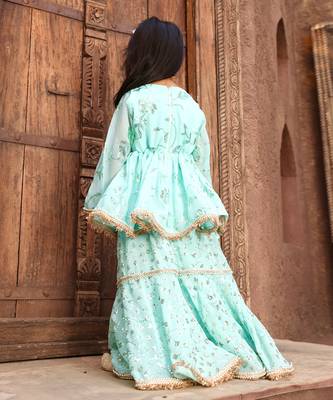 Blue embroidery sharara set 2