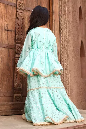 Blue embroidery sharara set