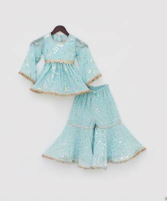 Blue embroidery sharara set 3