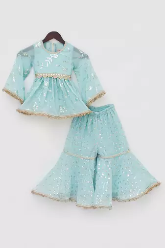 Blue embroidery sharara set