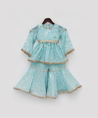 Blue embroidery sharara set 4