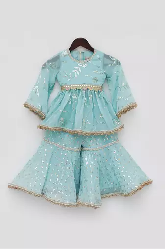 Blue embroidery sharara set