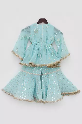 Blue embroidery sharara set