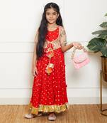Red crinkle anarkali with jacket