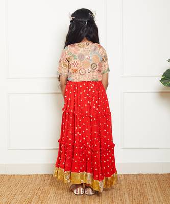 Red crinkle anarkali with jacket 2