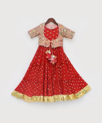 Red crinkle anarkali with jacket 3