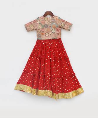 Red crinkle anarkali with jacket 4