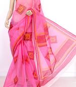 Pink Pure Cotton JP Munga Kota Chunri Printed Handwoven Saree Without Blouse by AMG Square
