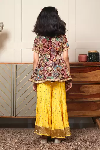 Burgundy embroidery sharara set