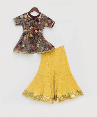 Burgundy embroidery sharara set 3