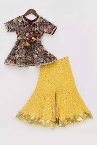 Burgundy embroidery sharara set