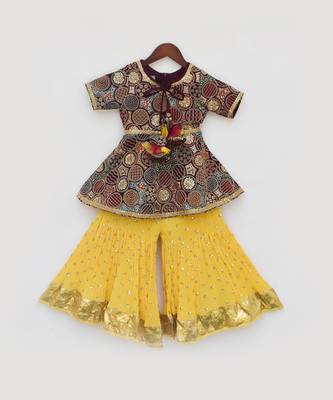 Burgundy embroidery sharara set 4