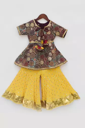 Burgundy embroidery sharara set