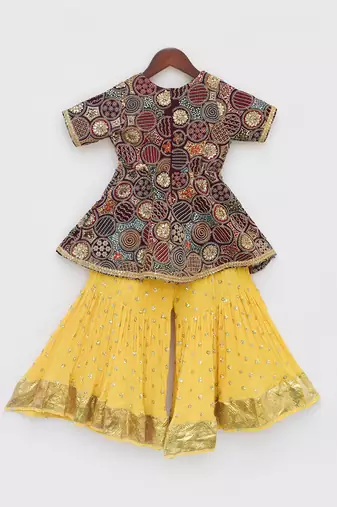 Burgundy embroidery sharara set