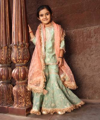 Green embroidery sharara set 1