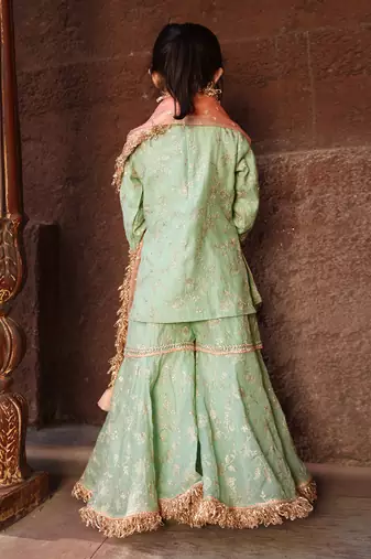 Green embroidery sharara set