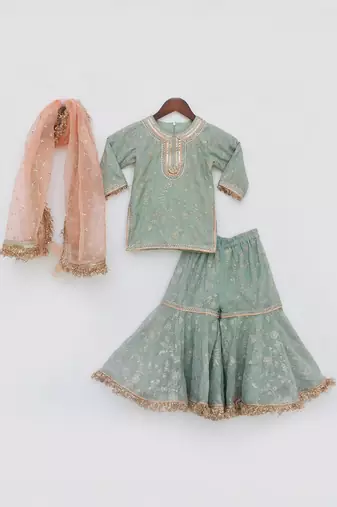 Green embroidery sharara set
