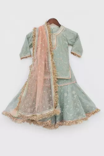 Green embroidery sharara set